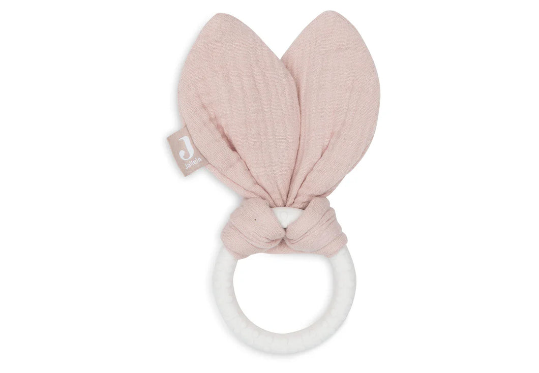 Anneau de dentition en silicone avec oreilles de lapin - Rose sauvage